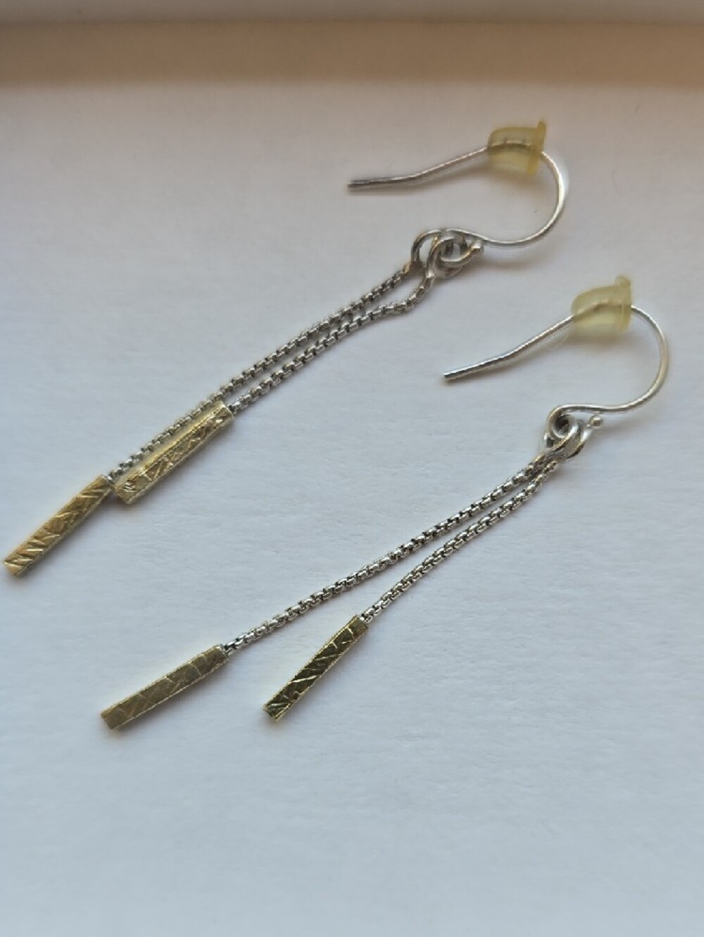 Silpada Elegant Two-Tone Dangle Bar Earrings - Gold and Silver - Picture 2 of 7
